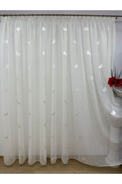 Liz Line Embroidered curtain, ivory color, with drapery, from the "Papillon" collection PD0394