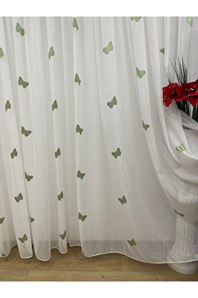 Liz Line Embroidered curtain, white/green color, with drapery, from the "Papillon" collection PD04525