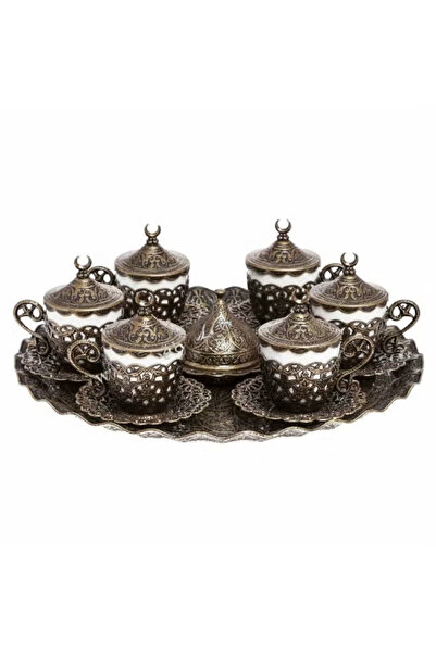ACAR 6-Person Turkish Coffee Set - Saucers, Holders, Covers, Tray & Sweet Dish in Bronze – Made in Turkey