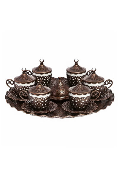 ACAR Luxury 6-Person Turkish Coffee Set in Elegant Ottoman Style – Magical Red Bronze – Made in Turkey