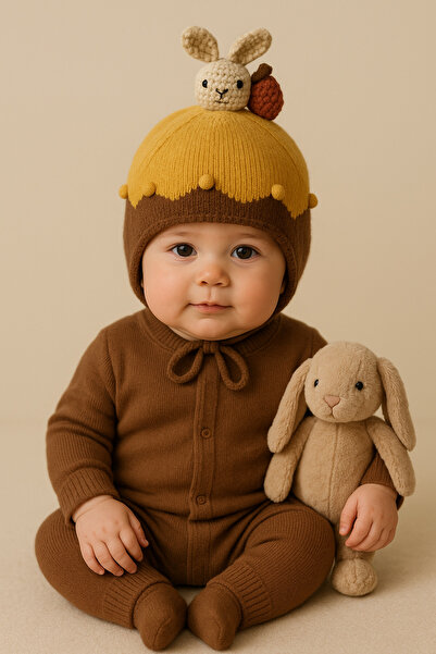 greenmoss Dış Kısmı Örme İç Kısmı %100 Pamuk Bebek Bere