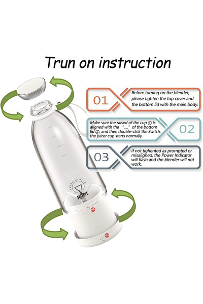 MACON Portable Smoothie Blender 500ml, 6 Blades, 2400mAh USB Rechargeable Personal Shakes & Juice Maker