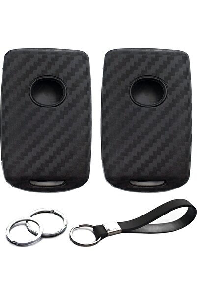 Generic Protective carbon-fiber style silicone cover and holder for car remote key, black - Envibar