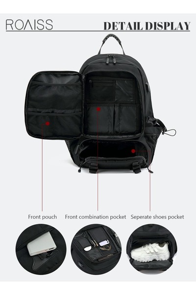 ROAISS Unisex 60L Waterproof Hiking Backpack Large Capacity Expandable Luggage Bag with Independent Shoes C