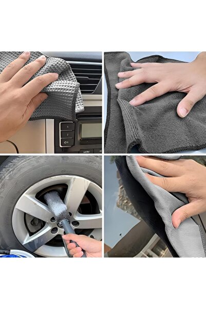 NALACAL مجموعة تنظيف السيارة من 9 قطع - فرشاة إطارات، ومنشفة تلميع، وإسفنجة غ...