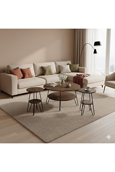 Ch طقم 5 طاولات القهوة الدائرية الثنائية الذكية - طاولات جانبية للصالون والمكتب والمنزل والمجالس