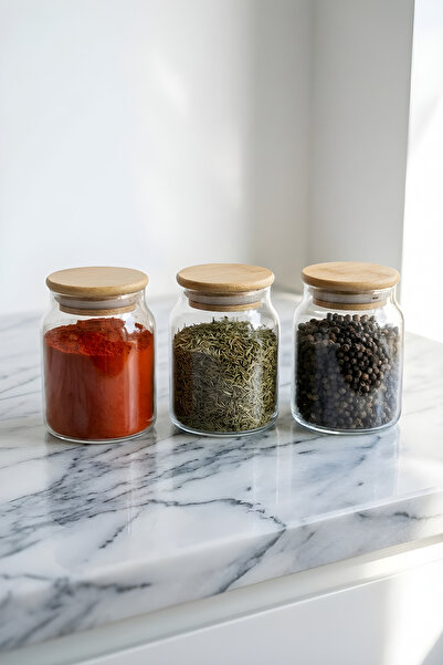 ZURİ DESİGN 3-Piece Glass Jar Set 275 Cc – Vacuum Bamboo Jar