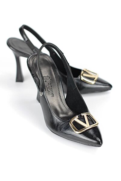 Gökhan Talay Melina Flexible Soft Non-Slip Sole (10 cm) Black Patent Leather Open Elastic V Buckle Women's Ball Shoes