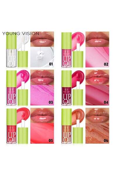 Arabest 6 قطع من زيت الشفاه، مرطب ومغذي للغاية، ملمع شفاه ملون نباتي لامع، تر...