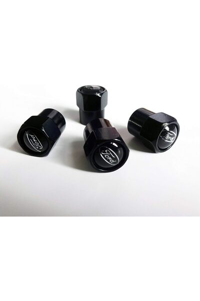 Ford مجموعة من أربعة أغطية غبار صمام إطار السيارة المعدنية اللامعة باللون الأسود