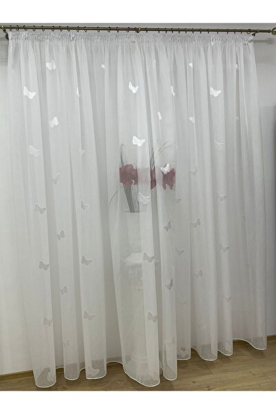 Liz Line Embroidered curtain, white color, with fringe, from the "Papillon" collection PD0405