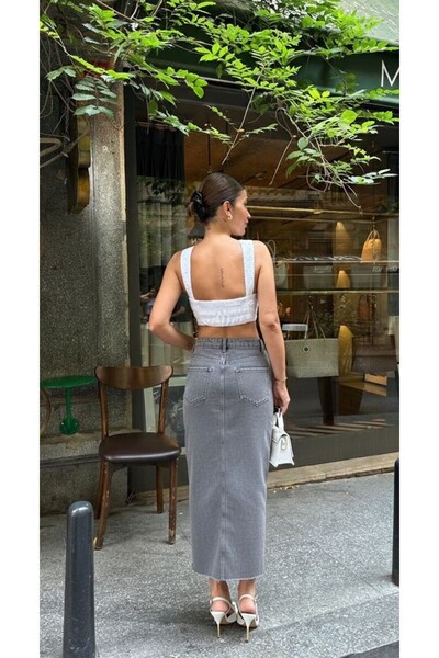 KENE JEANS Women's Front Slit Detail Skirt with Cut-Out Hem Linen Skirt