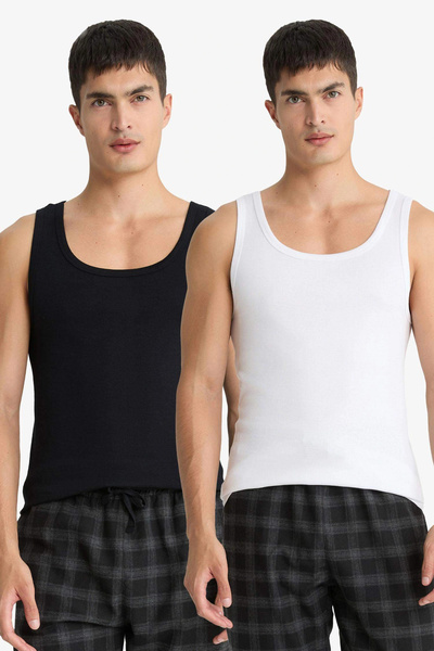 DeFacto Y9056Azbk27 Black Slim Fit Slim Fit Ribbed Tank Top 2-Pack