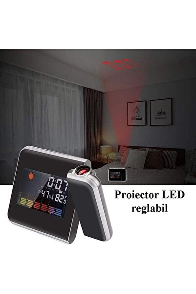 PROCART Desk clock, adjustable LED projector, LCD screen, alarm, date, indoor weather station