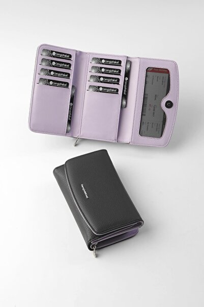 CENGİZ PAKEL Medium Size Magnetic Women's Wallet/Portfolio – 65302 - Black/Lilac