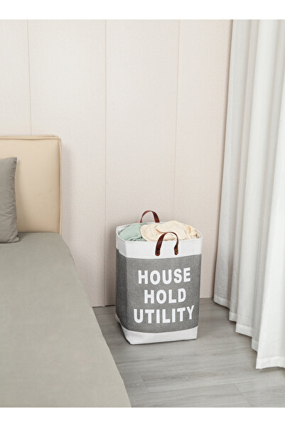 Lawazim Rectangle Laundry Basket Grey 40x50cm - Printed Storage Hamper