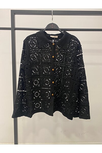 Hatun Atila Women's White Shirt Collar Lace-Like Knit Süzene Shirt 5120