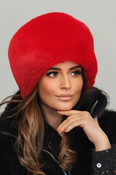 Mağazam Online Women's Winter Kalpak Hat Soft Textured Plush Faux Fur Beanie - Astrakhan Red