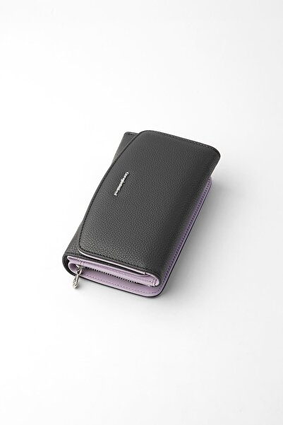 CENGİZ PAKEL Medium Size Magnetic Women's Wallet/Portfolio – 65302 - Black/Lilac