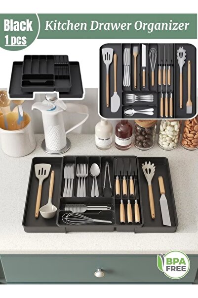 Generic Silverware Drawer Organizer Expandable Utensil Tray for Kitchen Flatware and Cutlery Holder