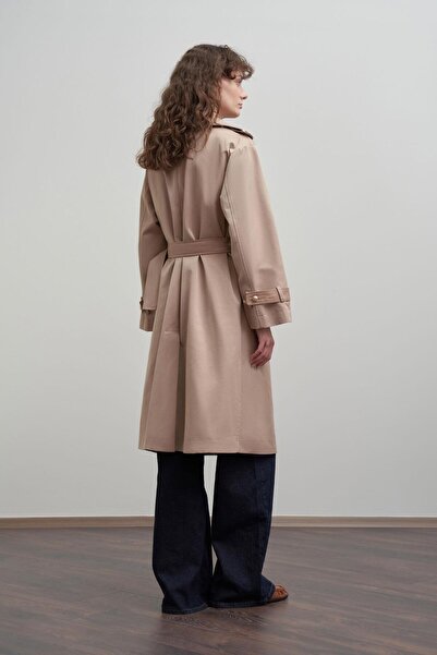 ALLDAY Μπεζ- διπλό πέτο Μακρύ παλτό με προστασία από τον αέρα