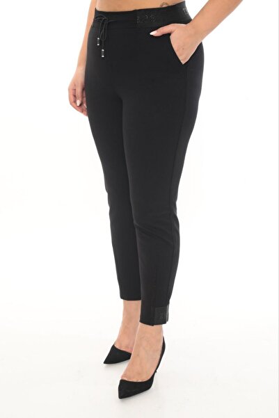 ZANESSI Plus Size Mom Elastic High Waist Narrow Leg Stone Detailed Knitted Wo...