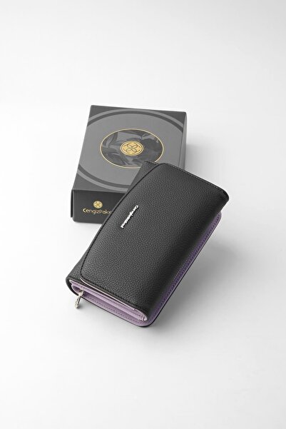 CENGİZ PAKEL Medium Size Magnetic Women's Wallet/Portfolio – 65302 - Black/Lilac