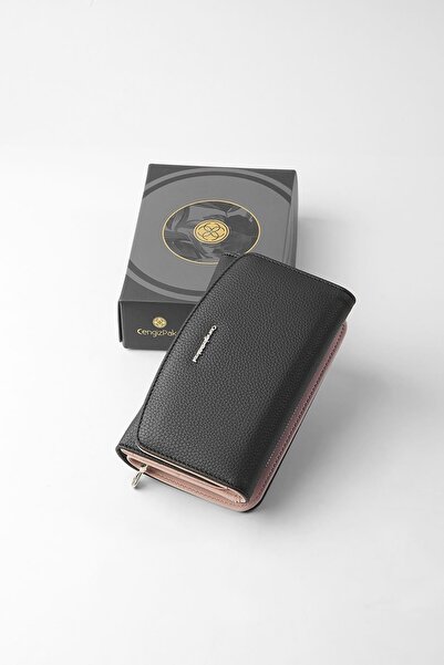 CENGİZ PAKEL Medium Size Magnetic Women's Wallet/Portfolio – 65302 - Black/Powder