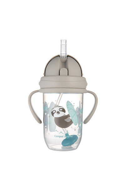 Canpol babies Spill-proof cup with straw and weight, 270 ml, Exotic Animals Grey, 6 months+