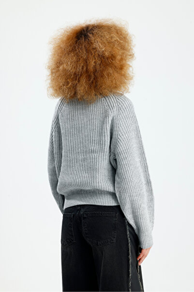 Figo Round Neck Raglan Sleeve Ribbed Knitwear Sweater