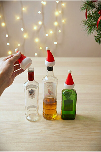 Anka Atolye 3'lü Noel Baba Şapkası Şişe Üstü Süs Seti - 3D Baskı Yılbaşı Dekoru