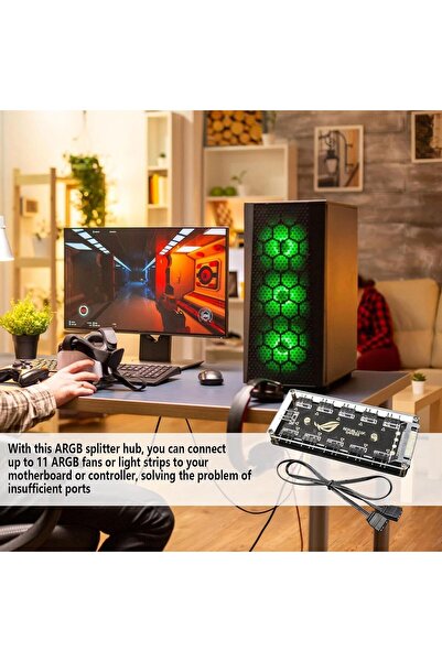 NALACAL ARGB Splitter Cable 10-Port 5V 3-Pin ARGB Fan Hub