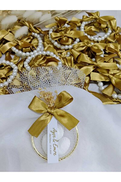 SANA ÖZEL HEDİYELİKLER Nikah Şekeri Gold Kurdeleli Çiçekli 10 Adet