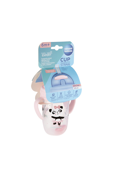 Canpol babies Spill-proof cup with straw and weight, 270 ml, Exotic Animals Pink, 6 months+