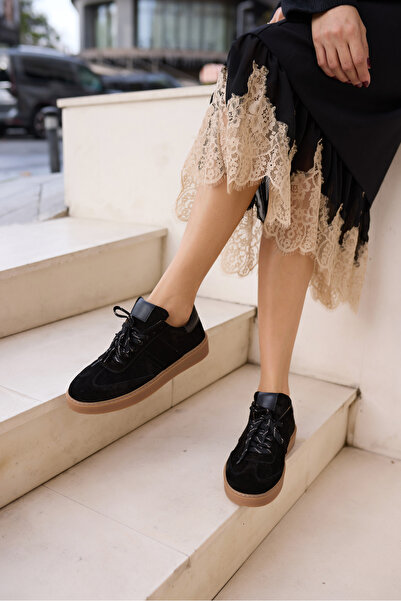 ANGELİNA JONES Fi̇ori̇n Women's Black Genuine Leather Suede Sneaker
