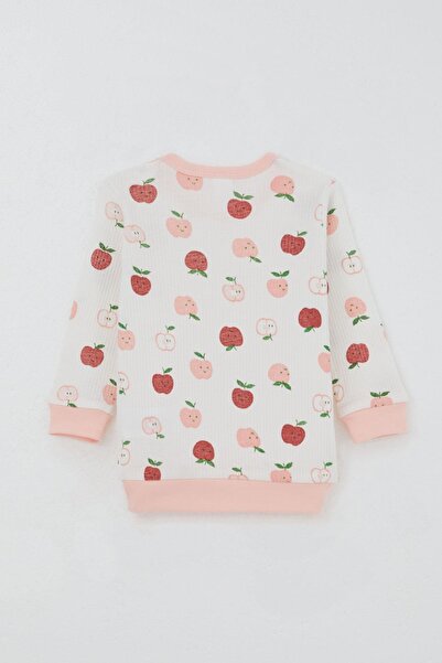 Breeze Baby Girl Pajama Set with Shoulder Patches, Cute Little Apple Pattern, 4 Months-1 Year, Ecru