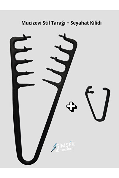 Şimşek 3D Mucizevi Stil Tarağı + Çanta İçi Seyahat Kilidi Seti