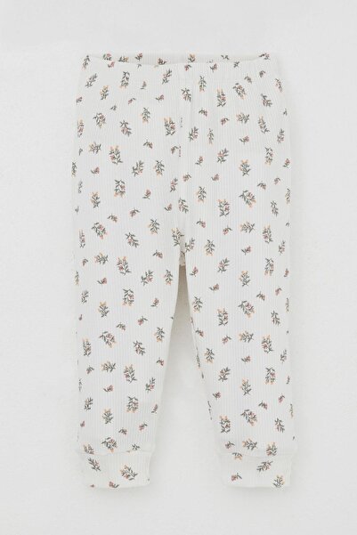 Breeze Baby Girl Pajama Set with Patch on Shoulder, Floral Patterned, 4 Months-1 Year Old, Ecru