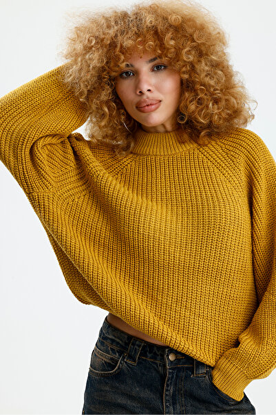 Figo Round Neck Raglan Sleeve Ribbed Knitwear Sweater