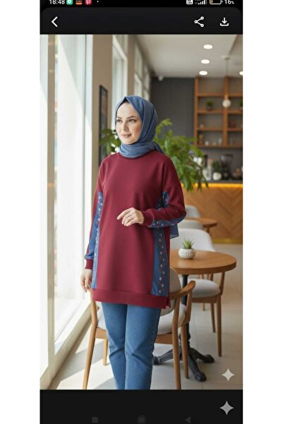 azram Embroidered Denim Detailed Hijab Tunic