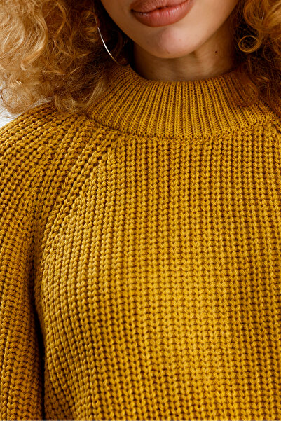 Figo Round Neck Raglan Sleeve Ribbed Knitwear Sweater