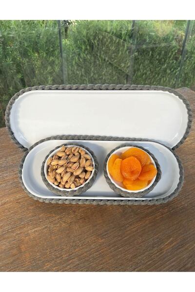 Home Inn Home Textile 4-Piece Melamine Wicker Look Serving and Presentation Set – for Stylish Table Presentations - Gray