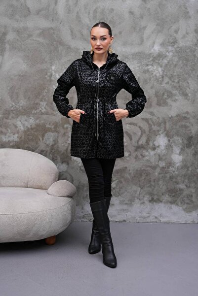 KÜBRA Premium Patterned Hooded Coat – Stone Embroidered Detail