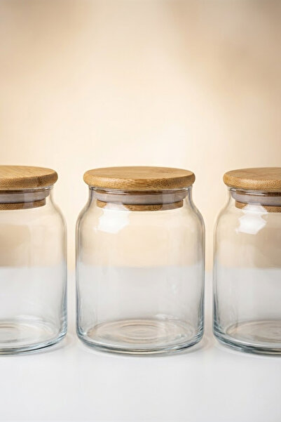ZURİ DESİGN 6-Piece Glass Spice Jar Set – Jar Set with Bamboo Lids 275 Cc