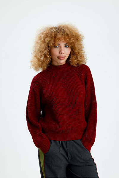 Figo Round Neck Raglan Sleeve Ribbed Knitwear Sweater