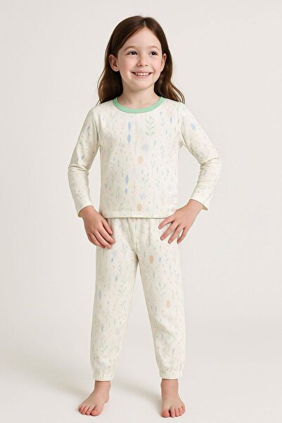 Breeze Σετ πιτζάμες για κορίτσια Spring Whisper με πολύχρωμα φύλλα με σχέδιο 4-8 ετών, εκρού