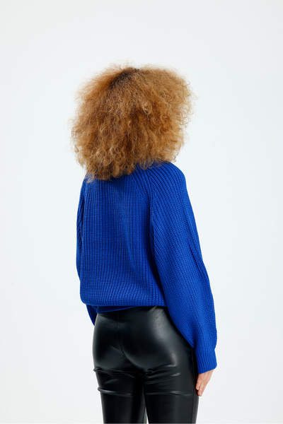 Figo Pulover din tricot cu mâneci raglan cu gât rotund