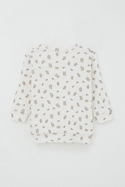 Breeze Baby Girl Pajama Set with Patch on Shoulder, Floral Patterned, 4 Months-1 Year Old, Ecru