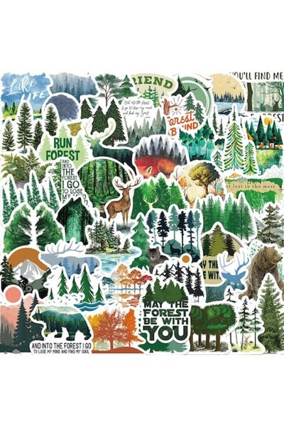 OEM Set 50 de autocolante decorative, temă pădure, vinil impermeabil, multicolor, 5-8 cm