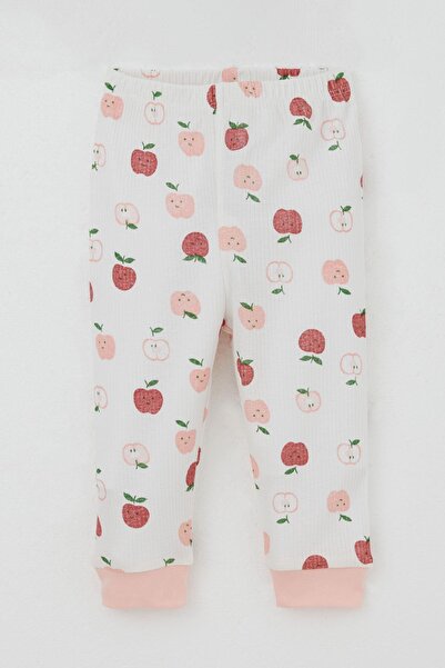 Breeze Baby Girl Pajama Set with Shoulder Patches, Cute Little Apple Pattern, 4 Months-1 Year, Ecru